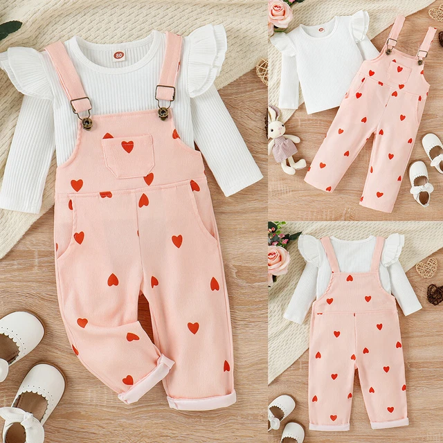 Kids Baby Girls Ruffle T-Shirt Tops Suspender Pants Jumpsuit Outfits Set Clothes