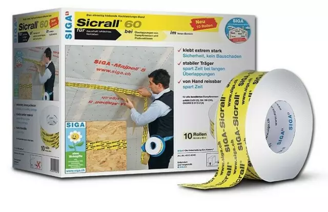 10 rodillos Siga Sicrall 60 cinta adhesiva 60 mm x 40 m - calidad profesional