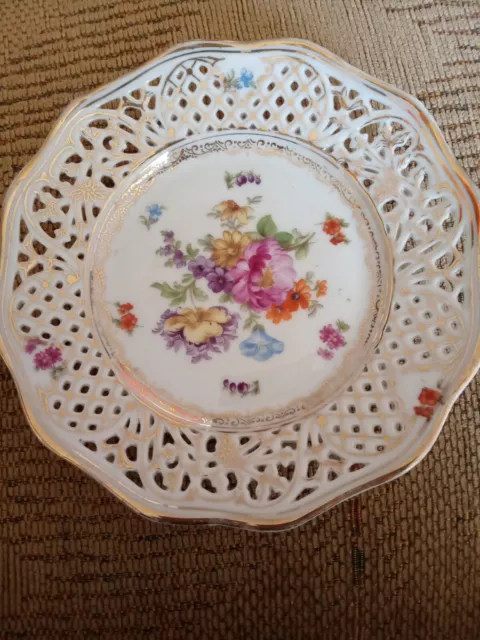 Vintage Bavaria Germany Schumann Porcelain Floral Reticulated Bowl/Plate