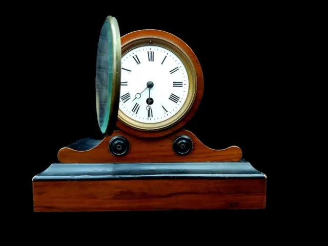 Antique Clock French Wooden Napoleons Hat Victorian 19th Century Mantel Clock 3