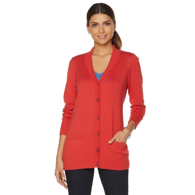Samantha Brown Women's Boyfriend Cardigan with Pockets Aurora Red X-Small Sz HSN
