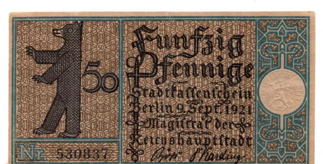 1921 Germany Notgeld Berlin (District 6) 50 Pfennig Note (M15)