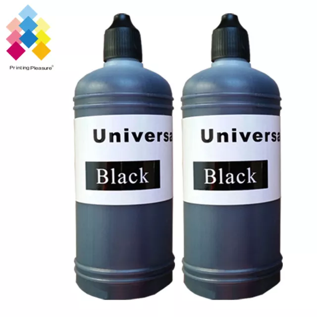 2 Black 100ml Universal Printer Refill Ink Bottles for CISS or Refillable