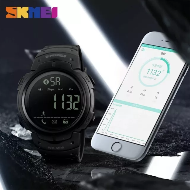 SKMEI Men Sport Watches Fashion Pedometer Calorie Bluetooth LED Smart Wristwatch 2