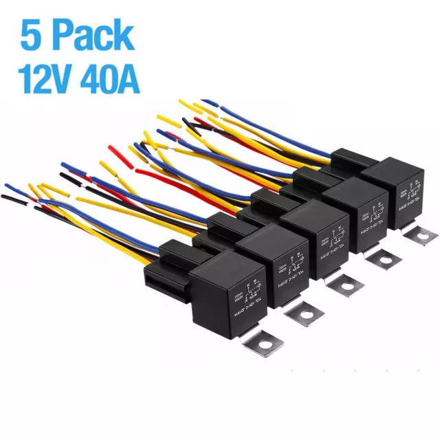 5 Pack 12V DC Automotive Changeover Relay 40A 5-Pin SPDT Relays with Socket