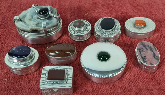 Collection Of 9 Pill Boxes In 925 Silver. Stone Incrustations. Xxth Century.