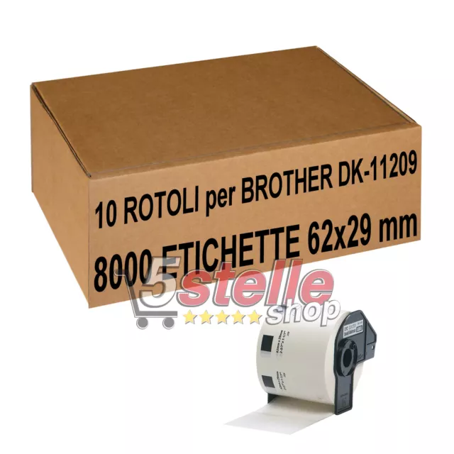 10 x ROTOLI ETICHETTE ADESIVE COMPATIBILI BROTHER DK-11209 29x62 mm + SUPPORTO