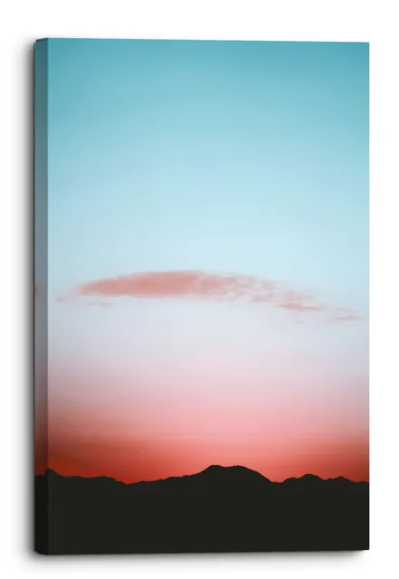 Silhouette Of Mountains With A Red And Blue Sky Canvas Wall Art Picture Hom...