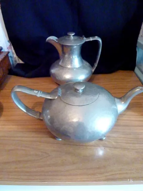 Lovely Art Nouveau James Dixon Hand Hammered Cornish Pewter 4 Piece Tea Set 2