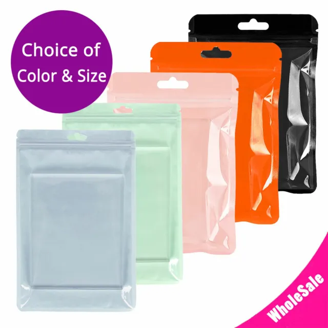 Clear Back Color Front Multi-Size Glossy Mylar Flat Reusable Zip Lock Bag