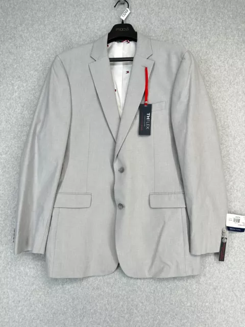 TOMMY HILFIGER Jacket Size 42L Light Gray Chambray Modern Fit Flex NWOT $275 2