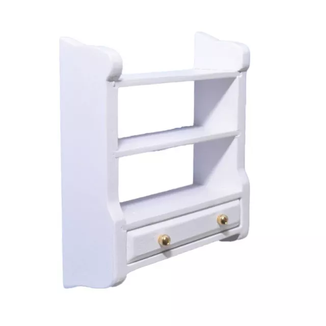 Dollhouse White Wall Shelf Unit & Drawer Miniature Shelves Kitchen Furniture