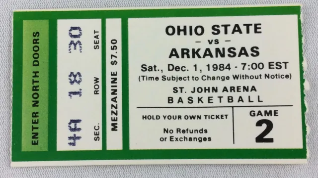 CBK 1984 12/01 Arkansas at Ohio State Basketball Ticket-Joe Kleine