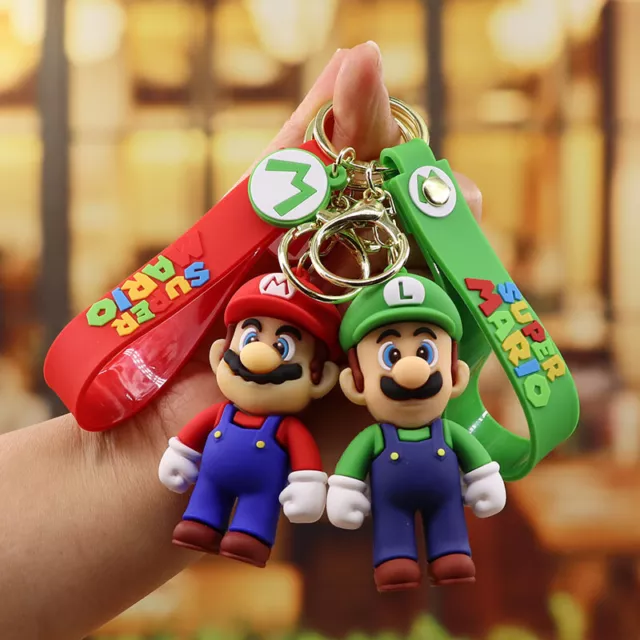 Cartoon Mario Keychain Car Key Doll Soft Adhesive Pendant Bag Keyring Luigi