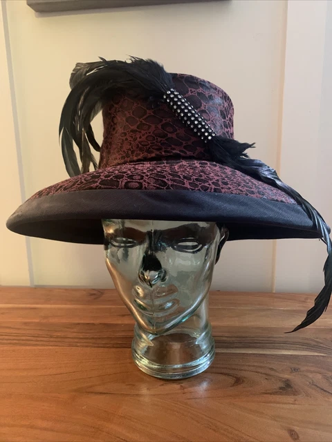 Vintage Whittall & Shon Ladies hat Dressy Derby Church  Snake Print Feathers