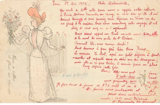 Illustrateur #Fg55112 Henri Boutet Femme Et Bouquet