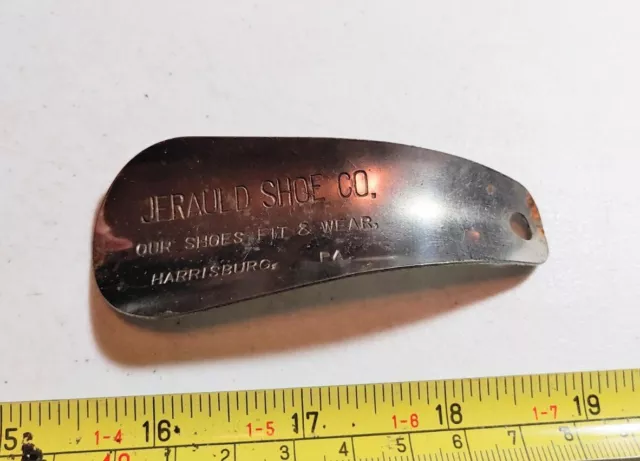 Vintage Jerauld Shoe Co Harrisburg PA Advertising Metal Shoehorn