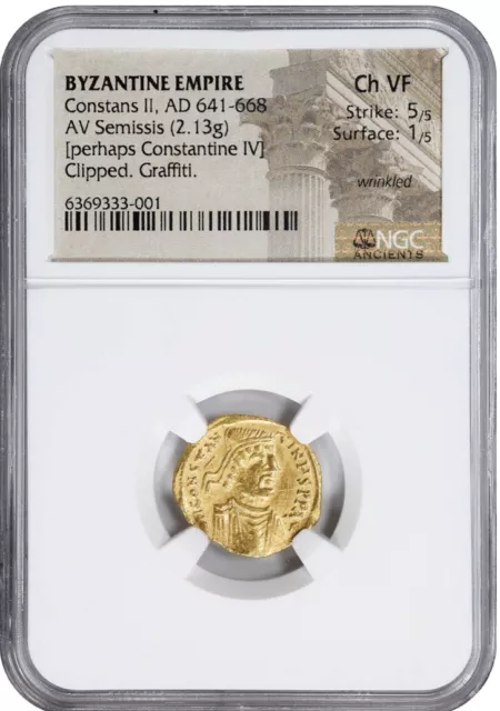 GOLD NGC Constans II 641-668 AD, Byzantine Empire AV Semissis Coin SCARCE PIECE!