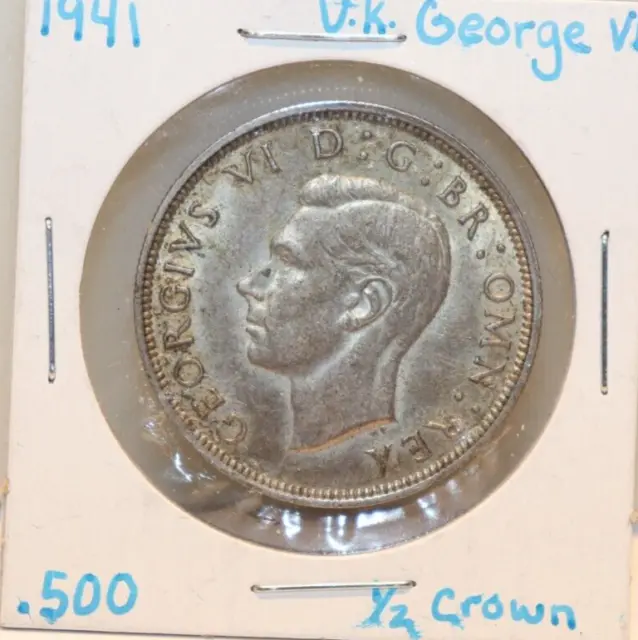 1941 Great Britain 1/2 Crown .500 Silver Coin