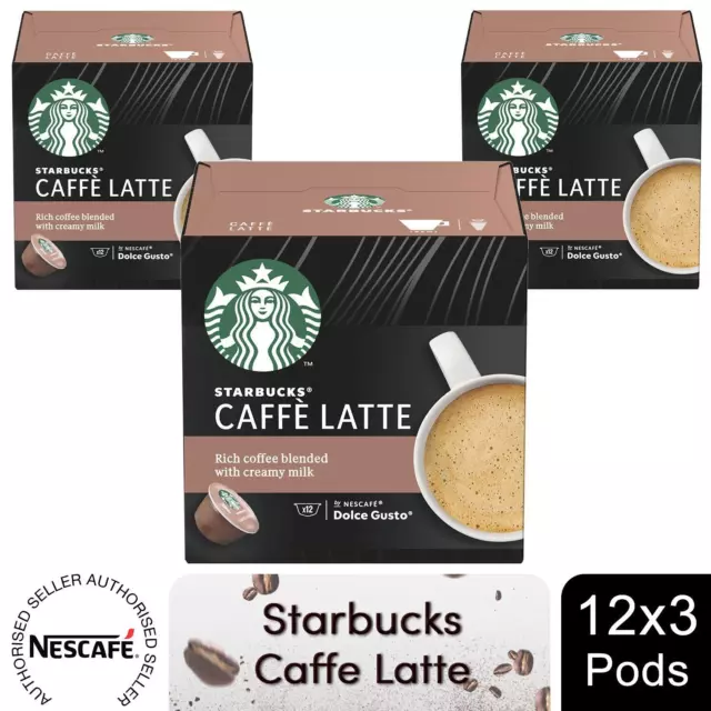 Nescafe Dolce Gusto Starbucks Coffee Pods Caffe Latte 3 Boxes (36 drinks)