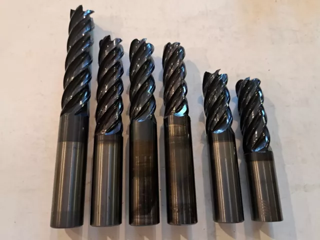 Carbide 3/4 Diameter 5 Flute Endmills 6 PCs CnC Sharpened & Coated  5.1LBs Lot A