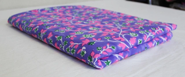 Indien Multi Floral Main Bloc Tissu Imprimé Pur Coton Vêtements 4.6m Artisanat
