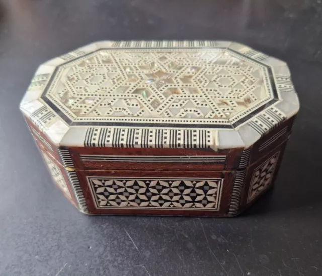 Egyptian Mother Of Pearl Inlaid Trinket Box