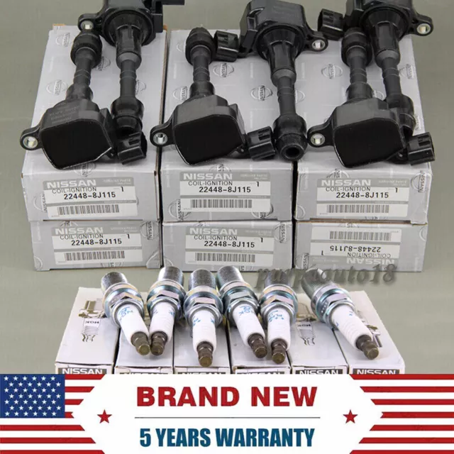 6 PACK OEM Ignition Coils & Spark Plugs For Altima Maxima Quest Murano