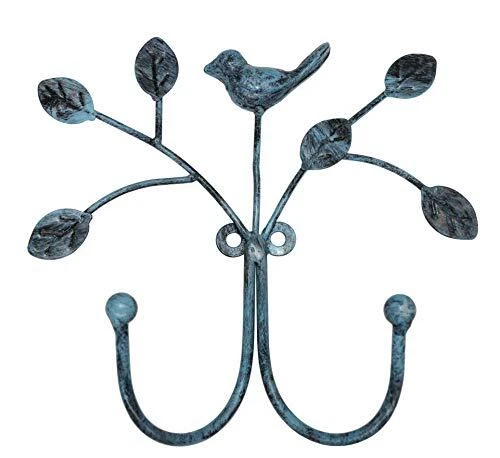 Cast Iron Tree Branch & Birds Wall Mounted 2 Coat Hook Clothing/Towel Hanger