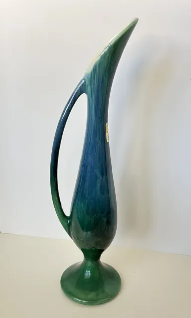 MCM 14” Haeger Pottery Blue Green Drip Glaze Ewer Pitcher Vase w/Label