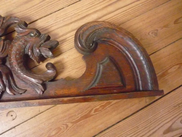 Antique French Wood Carved Oak Gotic Dragon Pediment Architectural 4