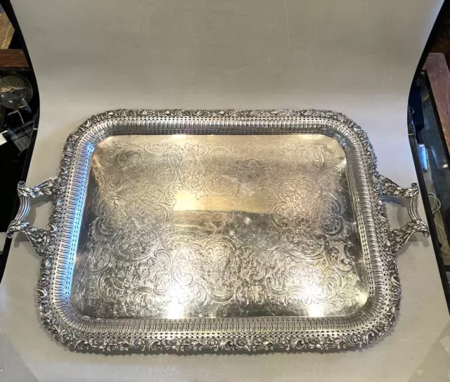 Large 28.75" Barker Ellis Silver Plated Footed Serving Tray with Handles