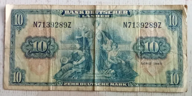 ALLEMAGNE GERMANY BILLET de 10 DEUTSCHE MARK SERIE 1949, Bank Deutscher Länder