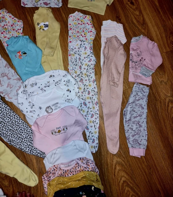 #43 Huge Bundle Of Baby Girls Sleepsuits Vests Bodysuits Pjs Age 6-9 Months 9
