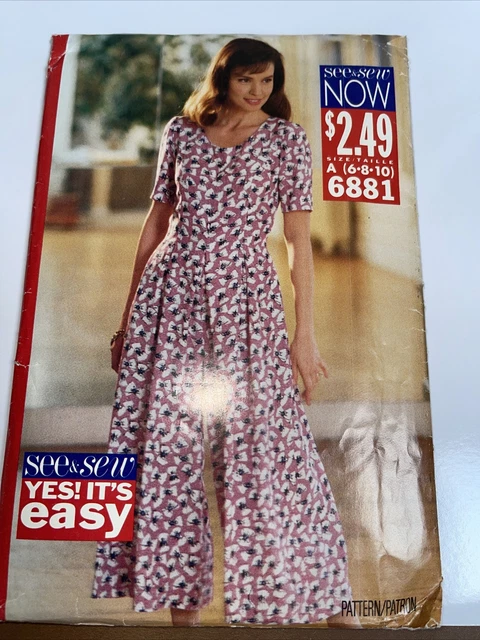 Butterick Sewing Pattern 6881 See & Sew Now Misses Wide-Legged Jumpsuit Easy New