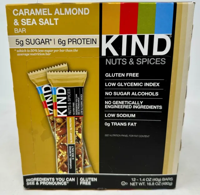 NEW KIND Bar Caramel Almond & Sea Salt Nuts Spices 12 Full Bars EXP 16 FEB 2021