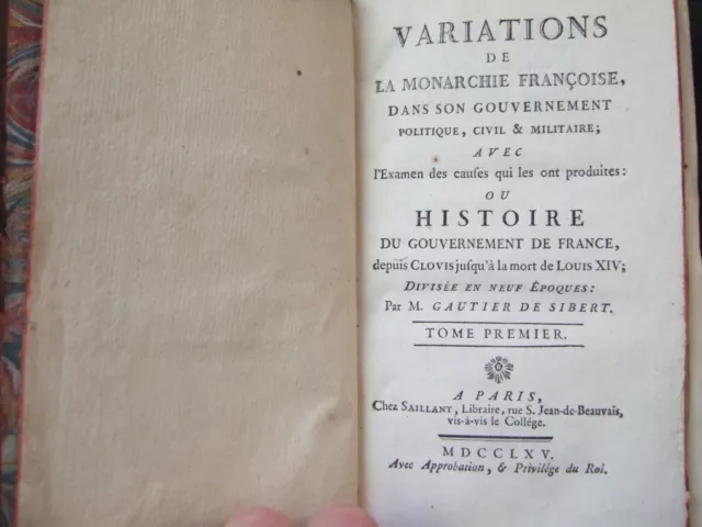 lot livres anciens, 1765, 1 volume, Histoire Monarchie Françoise, TOME I