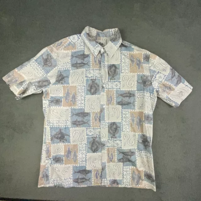 Vintage Howie Shirt Mens Large Hawaiian Aloha Short Sleeve Button Up Fishing