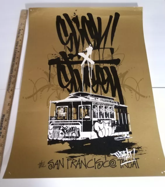 Rare OG SLICK San Francisco GRAFFITI ARTIST Lithograph 18x24 GOLD Faux Leather