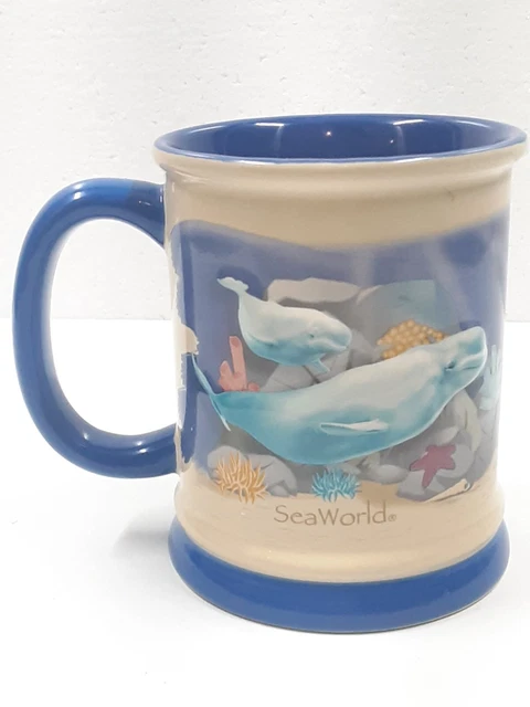 Sea World Embossed Ceramic Beluga Whales Coffee Tea Mug Raised 3D Whale