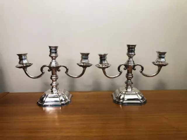 Vintage Pair Denmark El Co. Silver Plated 3 Lights Candelabra Candle Holders, 8"