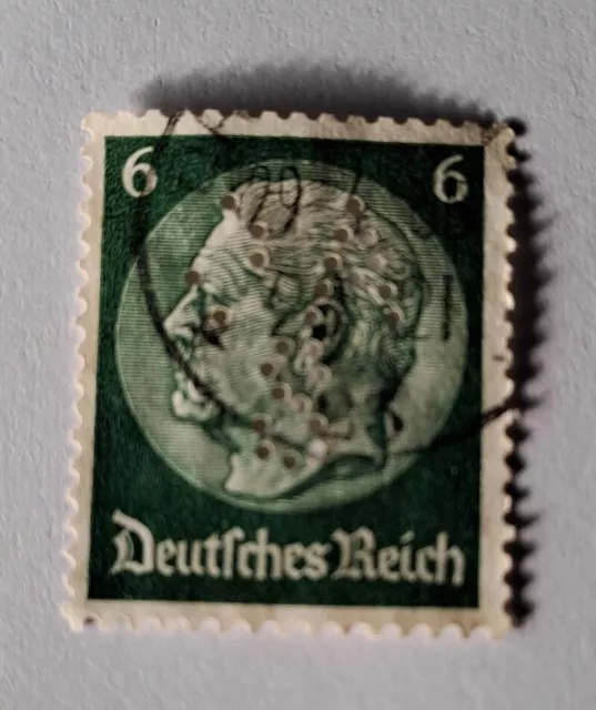 Briefmarke deutsches Reich, 6 Pfennig, gestempelt, mit Lochung, Hindenburg,