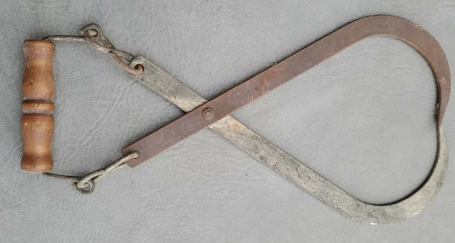 Vtg Ice Block Iron Tongs W/ Wood Handle Grabber Tool Farm House Cabin Rustic 12”