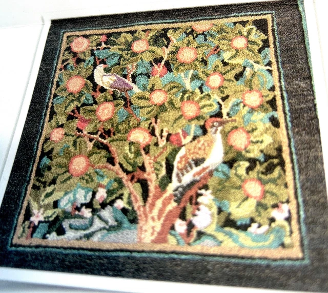 Mini Rug William Morris "Woodpecker" Punch Needle Design Printed on 100% Muslin Mini Rug William Morris "Woodpecker" Punch Needle Design Printed on 100% Muslin