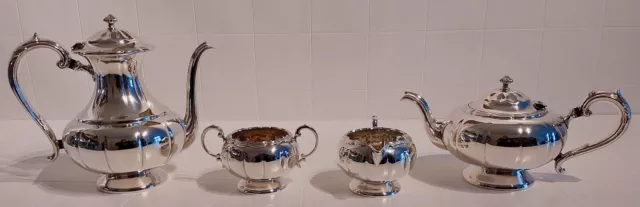 Versilbertes Kaffee-Tee Set Art Deco England gemarkt zwei Kannen Milch+Zucker