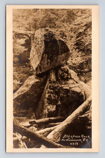 RPPC Balanced Rock Woodstock New Hampshire NH Real Photo Postcard