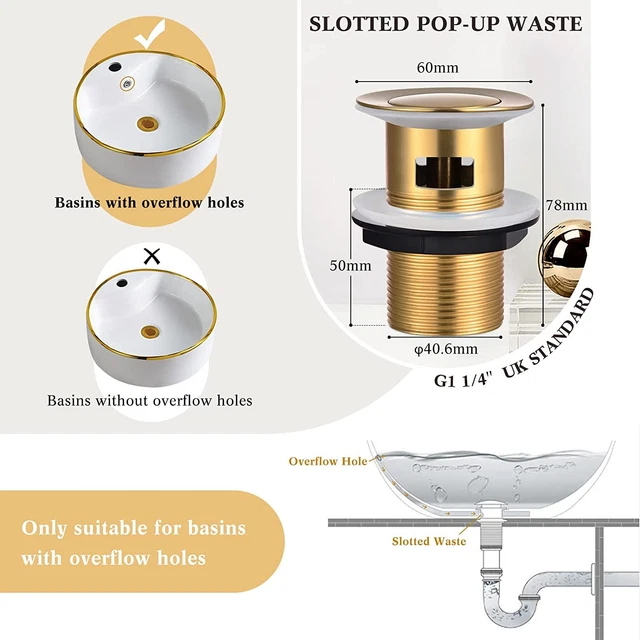 Hapilife Brushed Gold Basin Tap with Pop up Waste Hose & Fittings 7