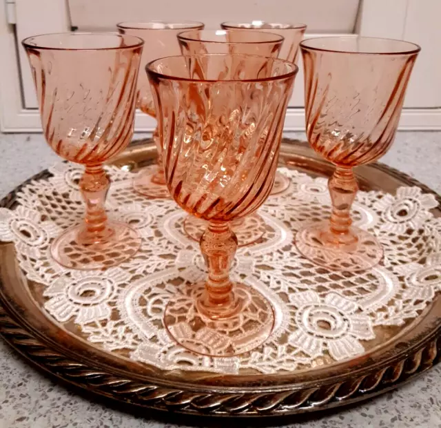 Rosalin Luminarc Pink Swirl Arcoroc Glass x 6 WINE Cristal DArques Made  France