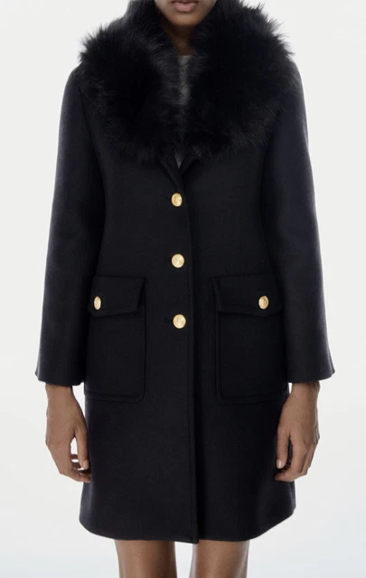 Faux Fur Collar Zara Womens Wool Coat ZARA WOOL BLEND Coat With