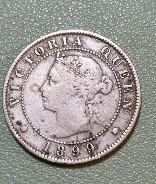 1899 JAMAICA HALF PENNY COIN Queen Victoria Young Head With Coronet